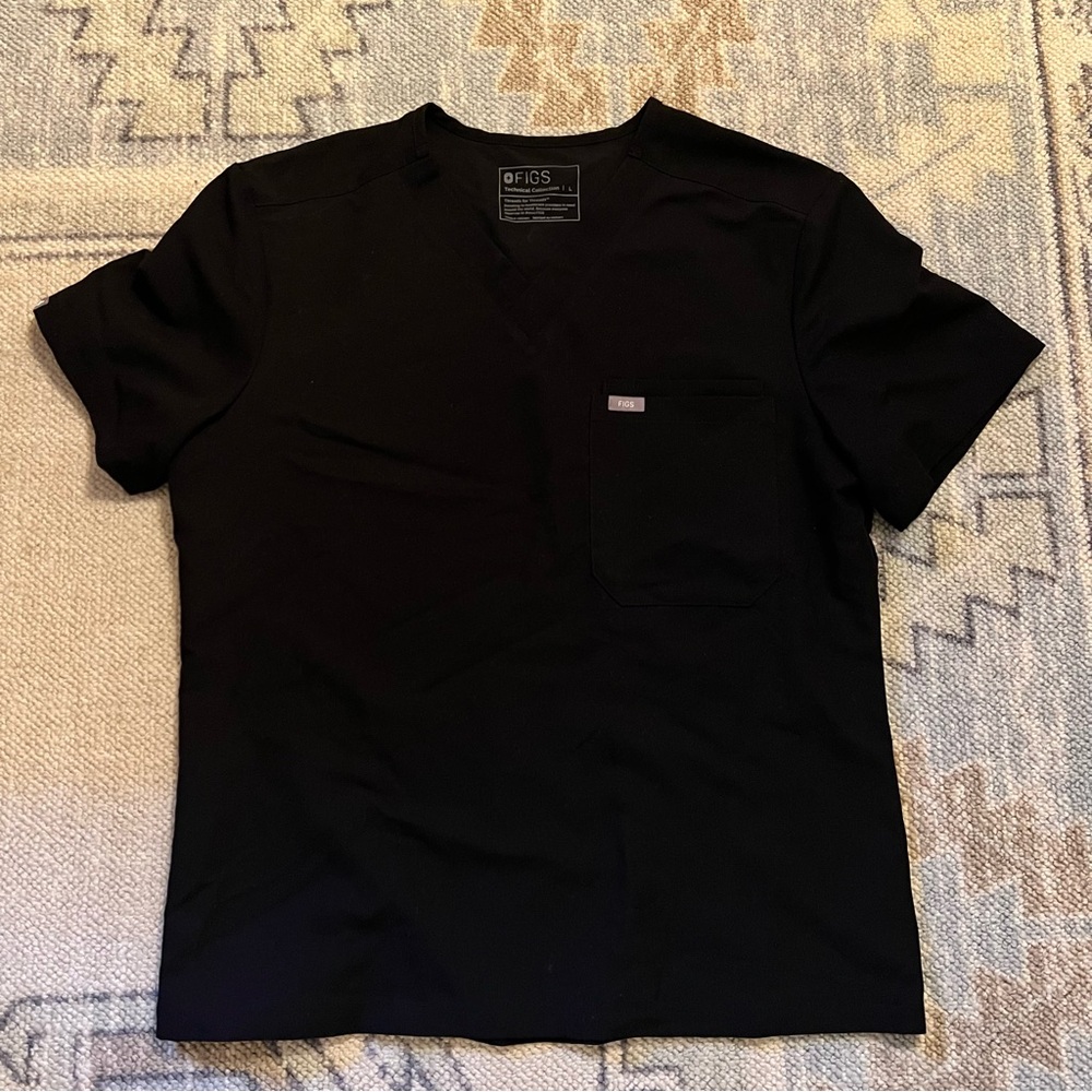 Men's FIGS Black Scrub Top, Size Large